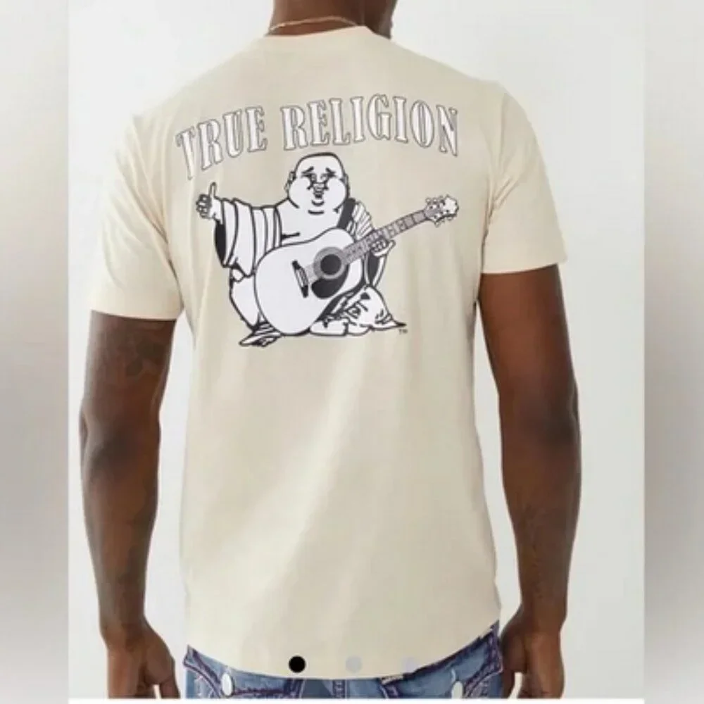 TRUE RELIGION cream Buddha logo tee, Medium.